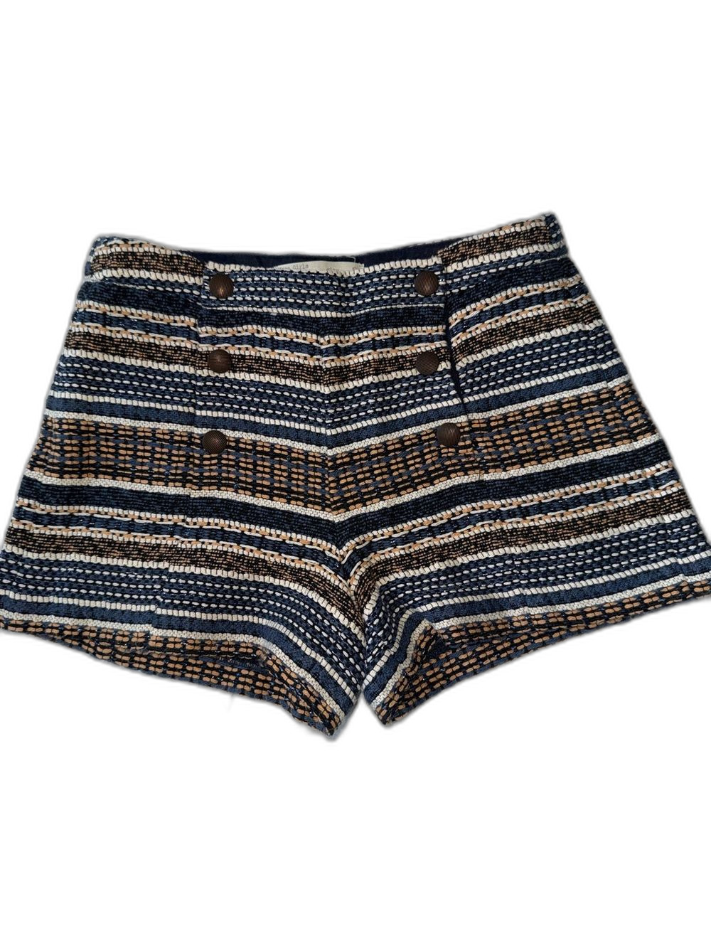Zara Shorts Girls Size 8 Striped Navy and Tan Woven High-Waist !
